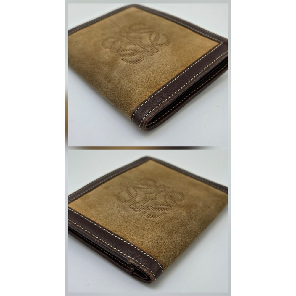 Loewe Bifold Wallet Suede Leather Tan Brown Anagram Logo Made in Spain - Picture 4 of 10